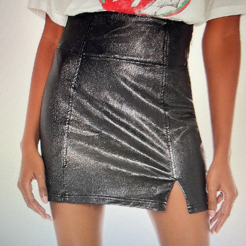 Free People Holding Onto A Dream Coated Denim Mini Skirt